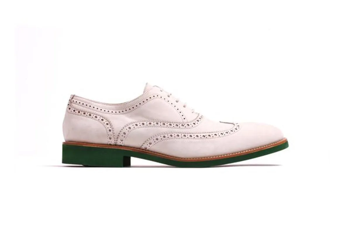 2017 Men's Beige Nabuk & Green Brogue Wingtip