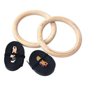 28mm Wooden Gymnastic Rings, Adjustable, 400kg Load