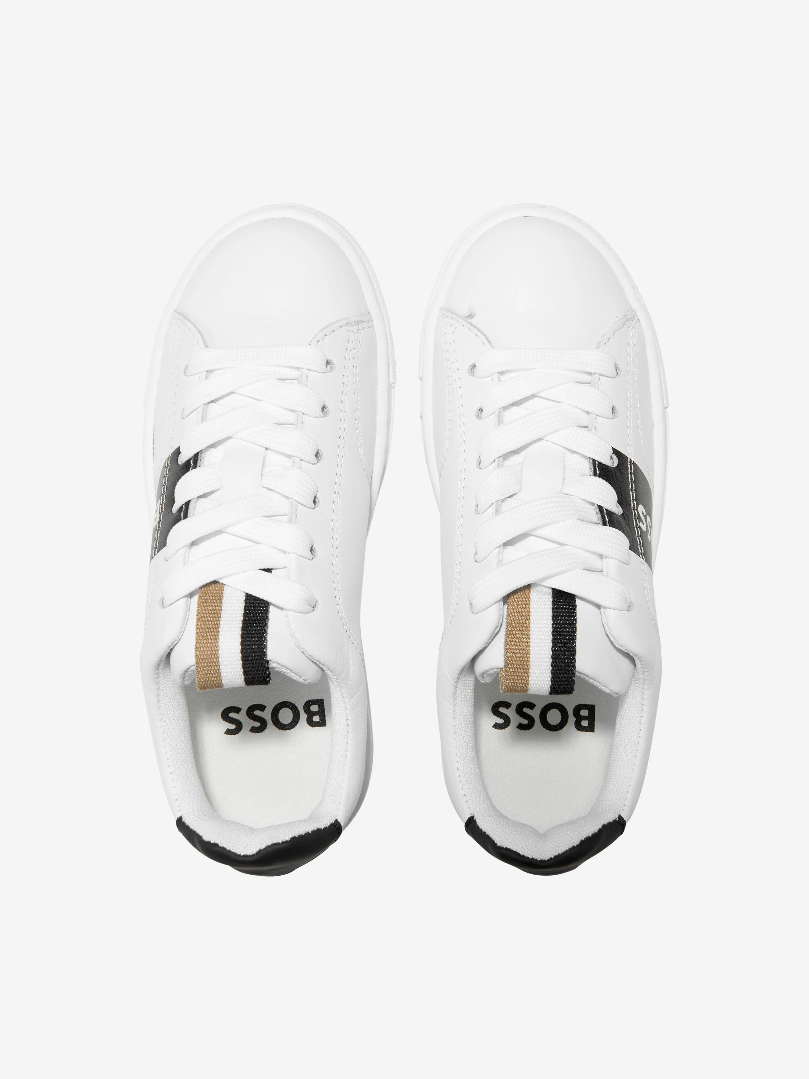 BOSS Boys Leather Logo Trainers in Black