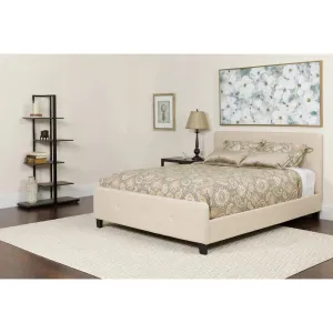 Collette Tufted Upholstered Platform Bed, Beige (Queen)