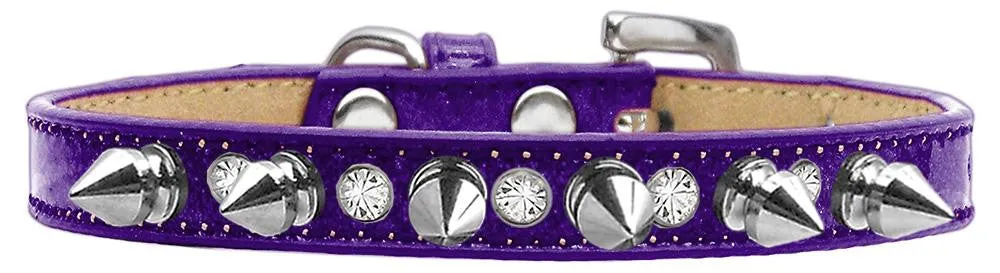 Crystal and Silver Spikes Dog Collar Purple Ice Cream Size 10