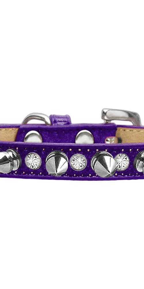 Crystal and Silver Spikes Dog Collar Purple Ice Cream Size 10