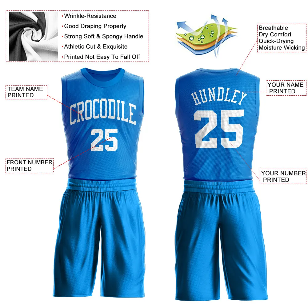 Custom Blue White Round Neck Suit Basketball Jersey