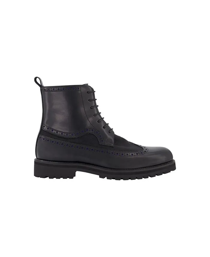 DKNY Men's Classic Lace-Up Rubber Sole Wing Tip Boots ,  black