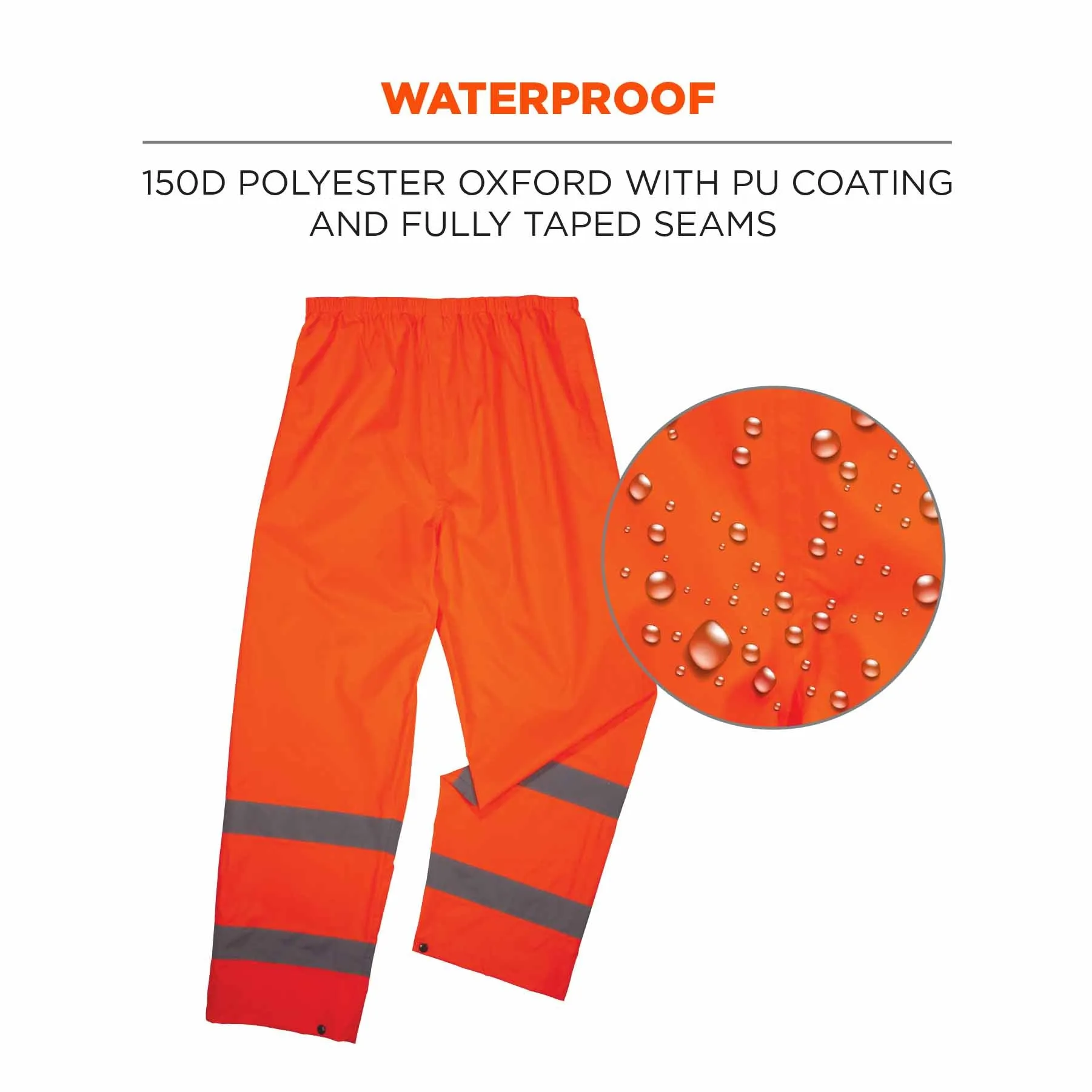 Ergodyne 25446 8916 2XL Orange Class E Lightweight Hi-Vis Rain Pants