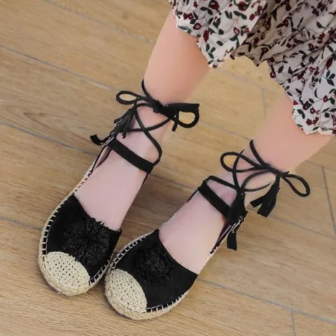 Fancy Espadrille Ankle Wrap Flats