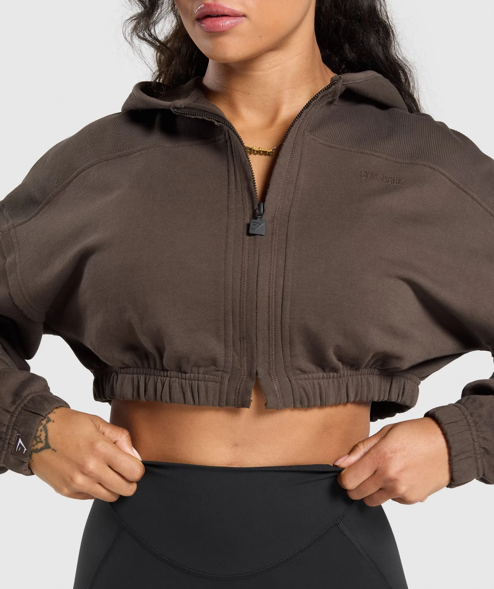 Gymshark Superset Crop Zip Hoodie - Deep Brown