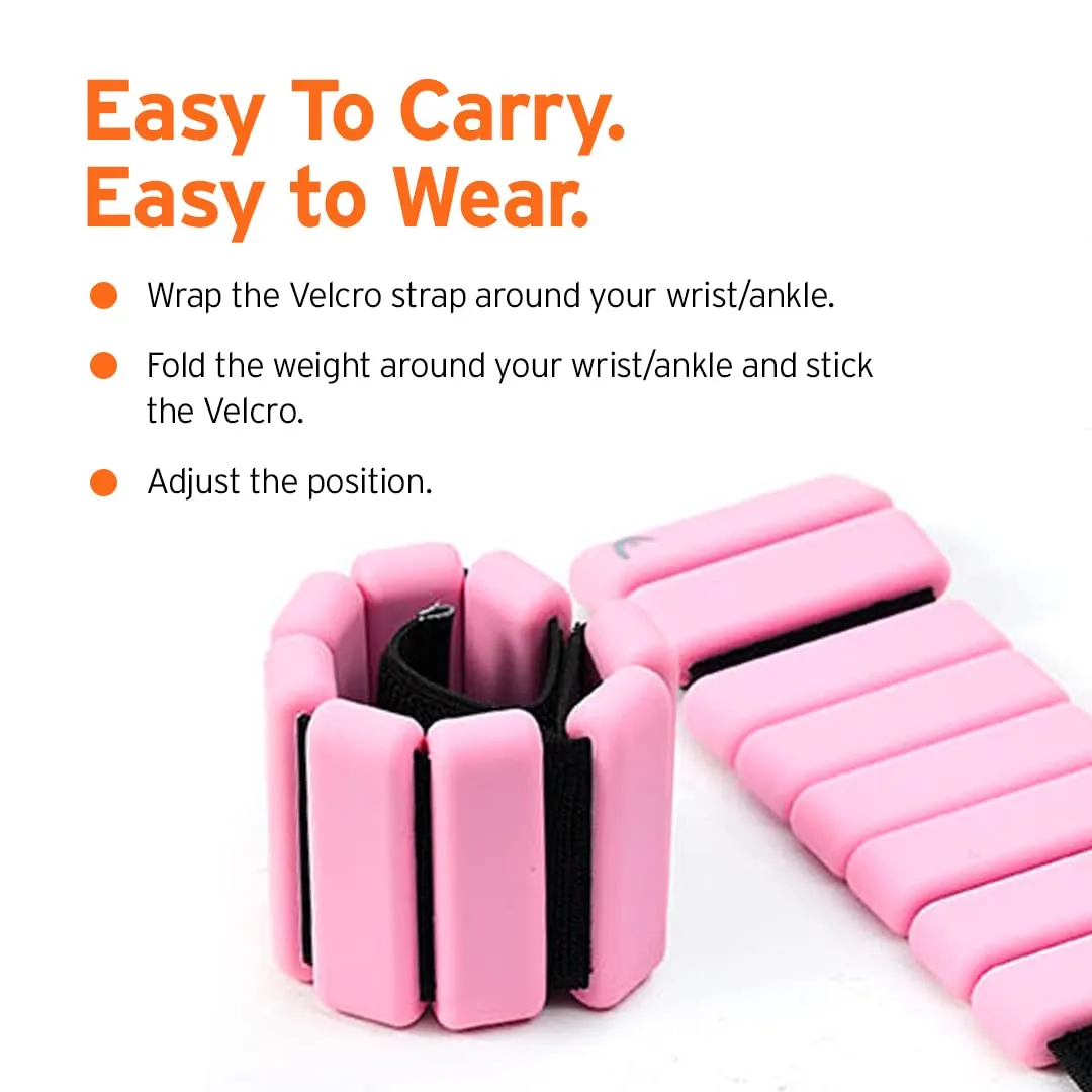 HEAD Ankle Weights and Wrist Weights (0.5 Kg each) | Adjustable Weights (2 x 1.1 Lbs) | Leg Weights For Home Gym | Wrist Wraps for Yoga, Pilates, Cardio | Hand Grip & Wrist Support Fitness Band - Pink