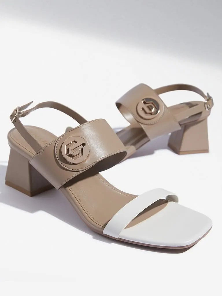 LUNA BLU Beige Hardware-Detailed Block Heel Sandals