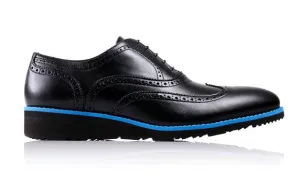 Men's Black & Blue Accented Brogue Wingtip on Black Wedge Sole (EX-36)