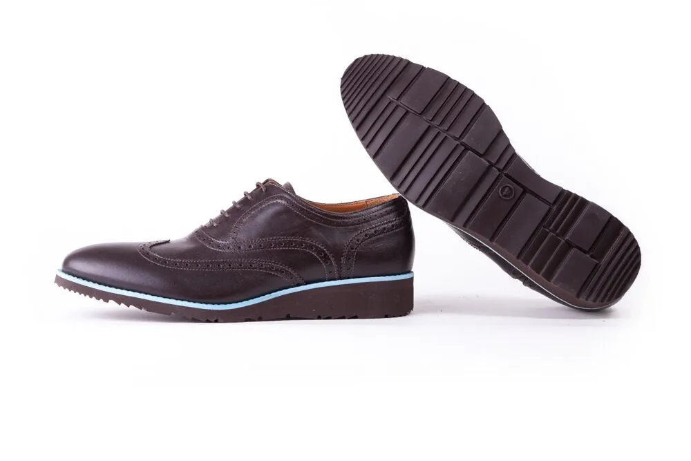 Men's Dark Brown & light Blue Accented Brogue Wingtip