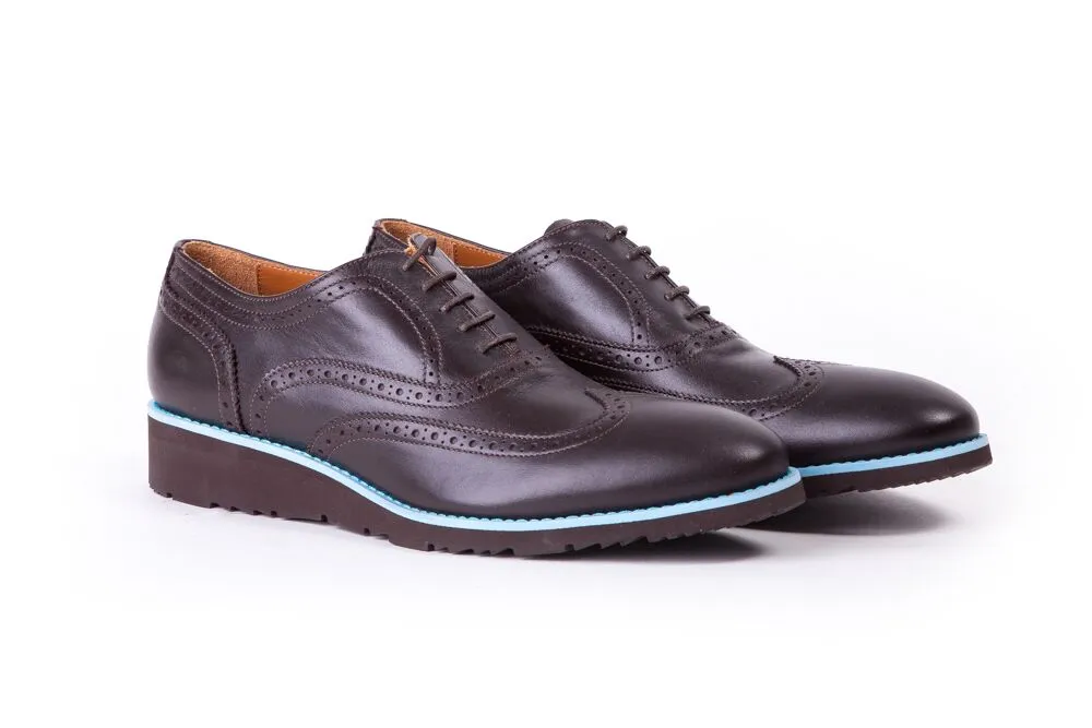 Men's Dark Brown & light Blue Accented Brogue Wingtip