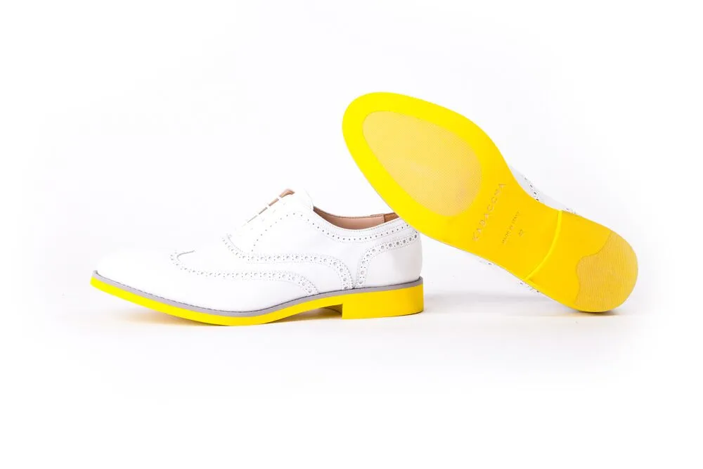 MEN'S WHITE & GREY BROGUE WINGTIP YELLOW SOLE