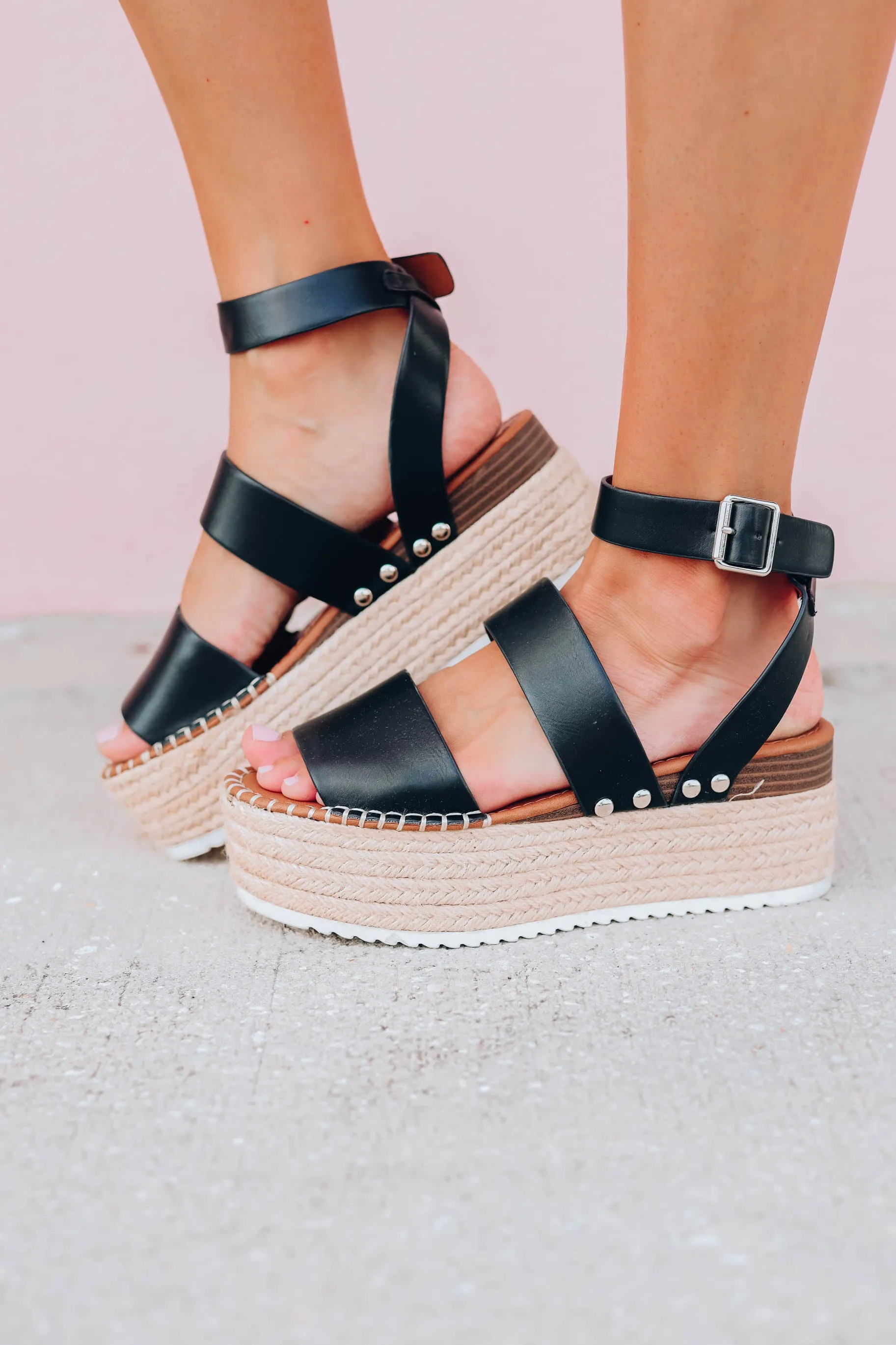 My Way Espadrille Platform Wedge Sandal - Black