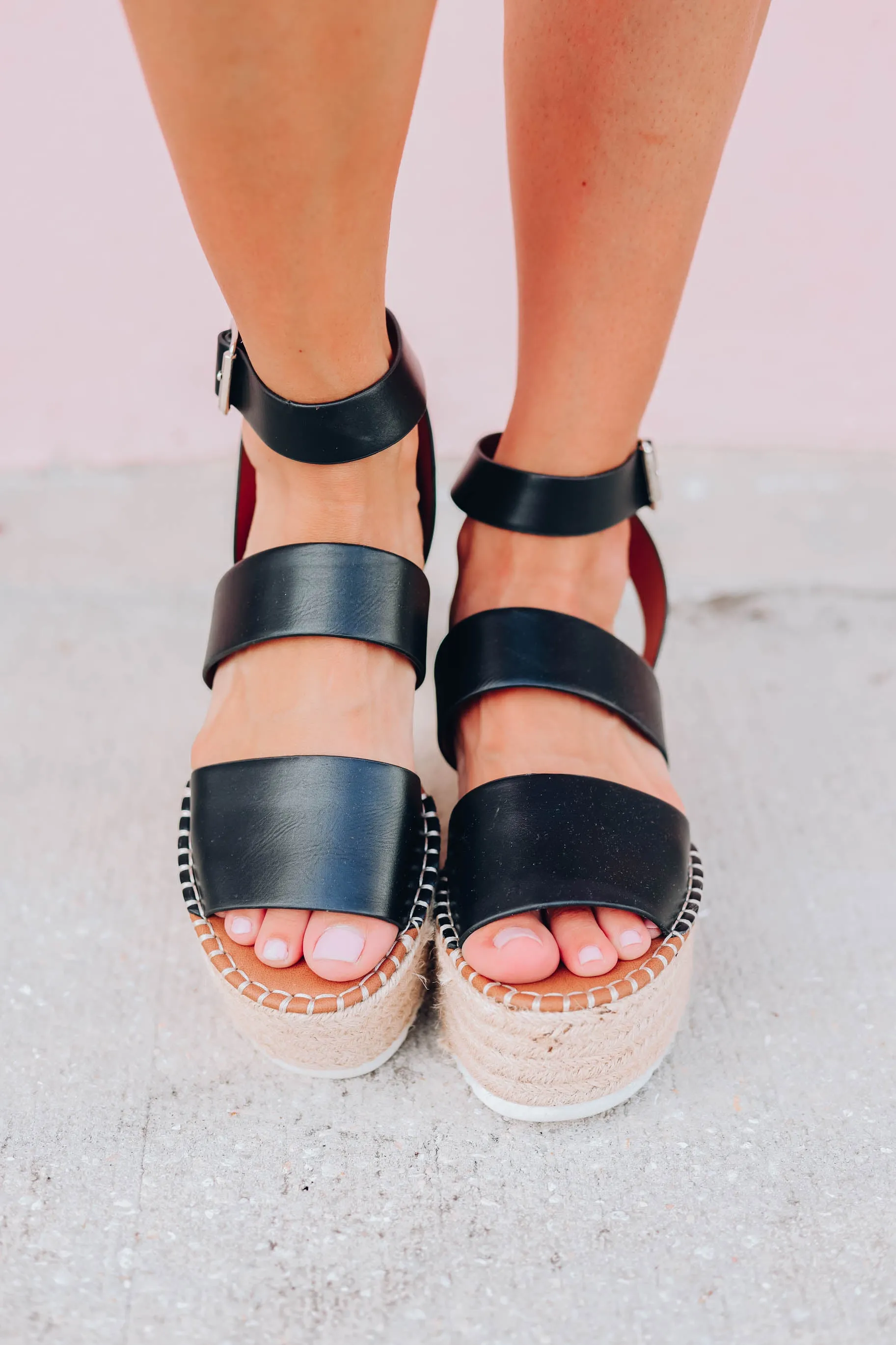 My Way Espadrille Platform Wedge Sandal - Black