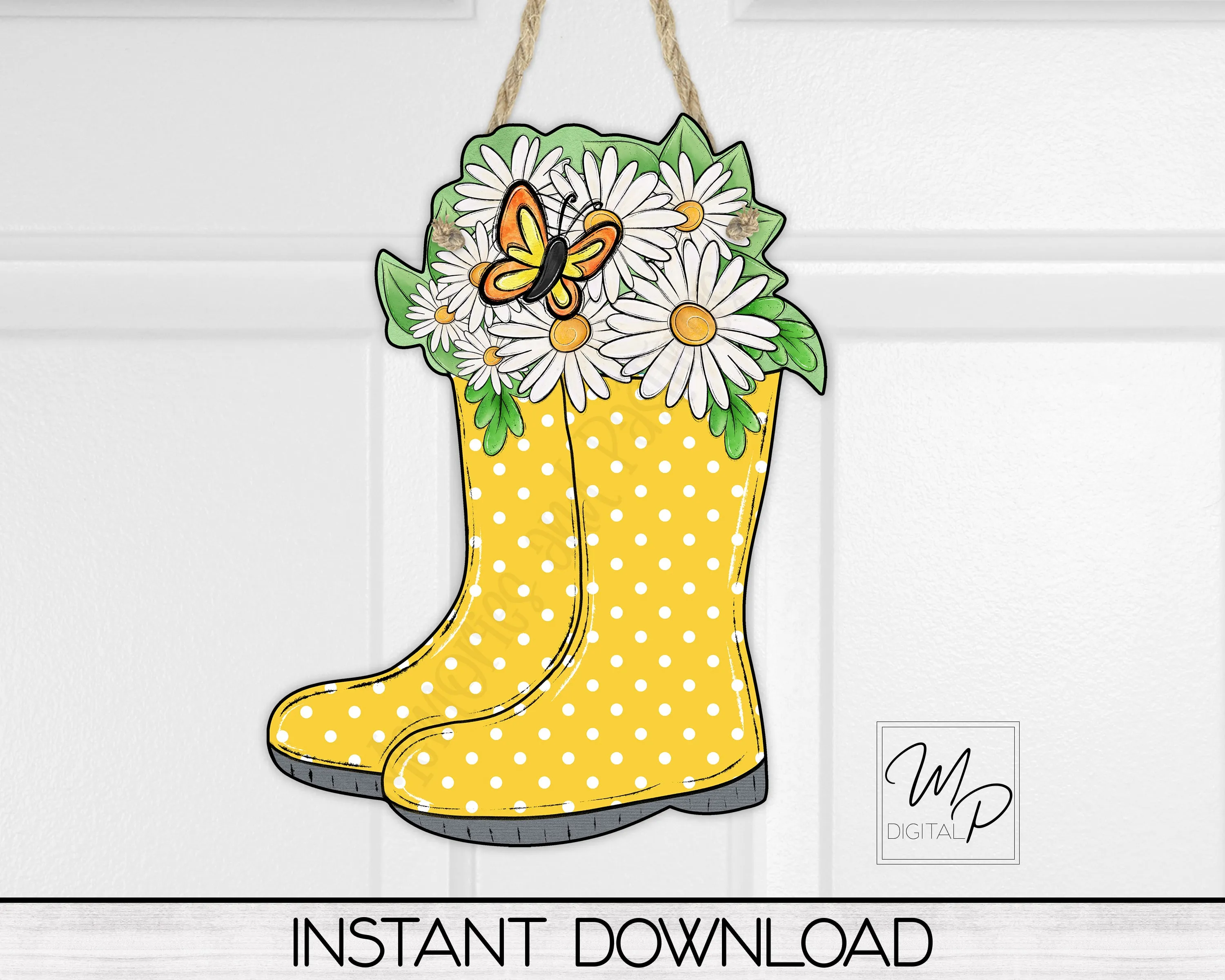 Rain Boots and Daisies PNG Design for Sublimation of Earrings, Door Hangers, Digital Download