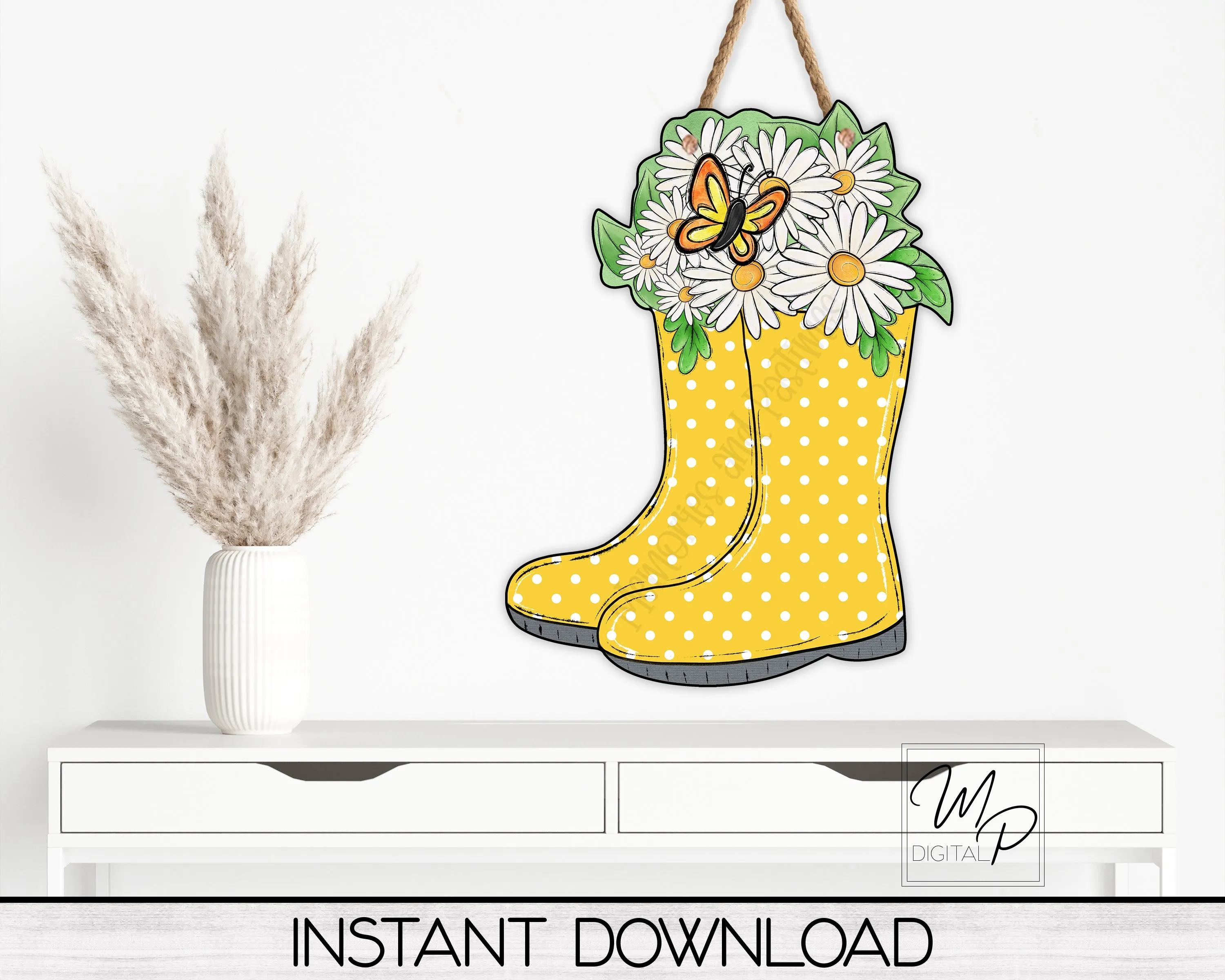 Rain Boots and Daisies PNG Design for Sublimation of Earrings, Door Hangers, Digital Download