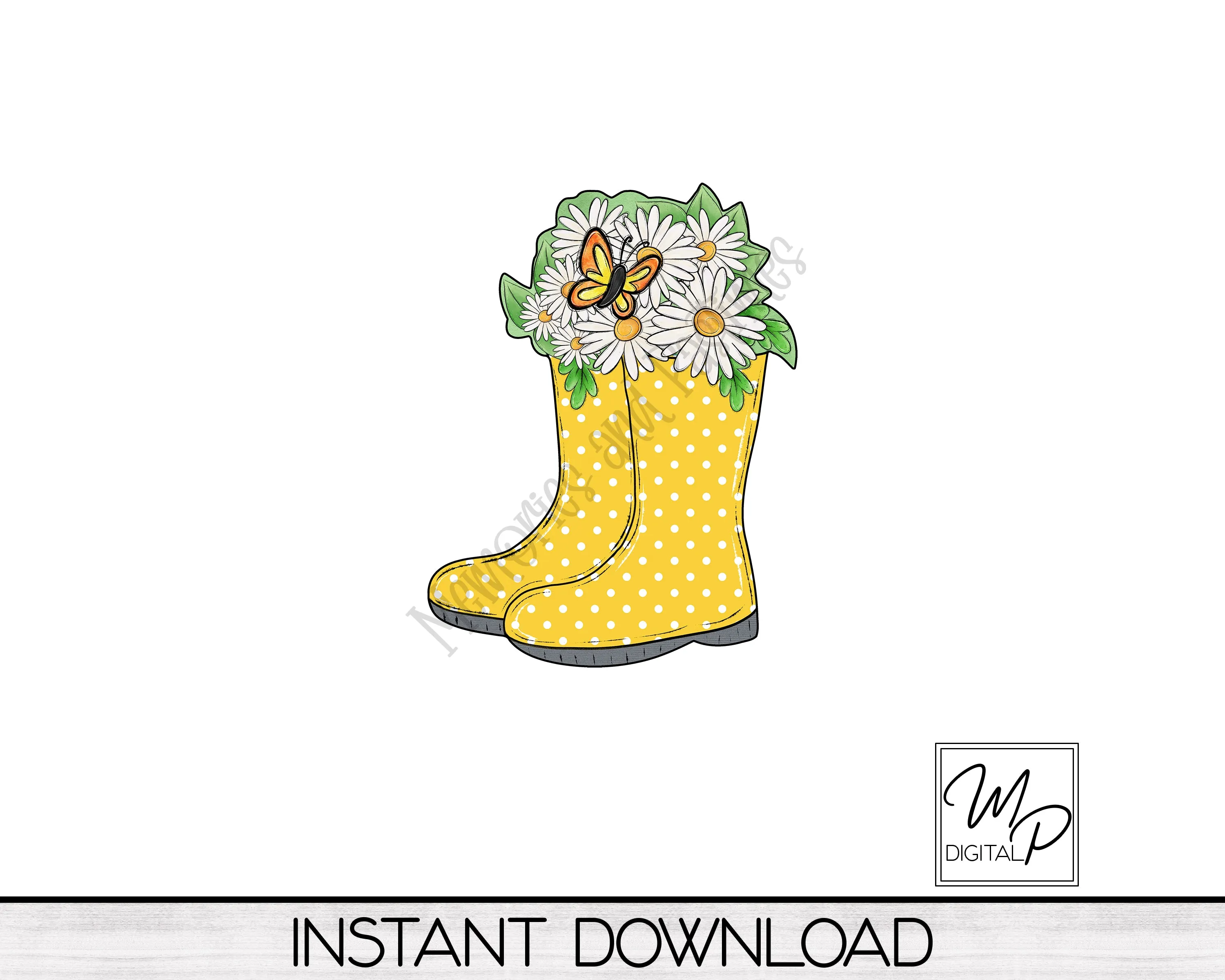 Rain Boots and Daisies PNG Design for Sublimation of Earrings, Door Hangers, Digital Download