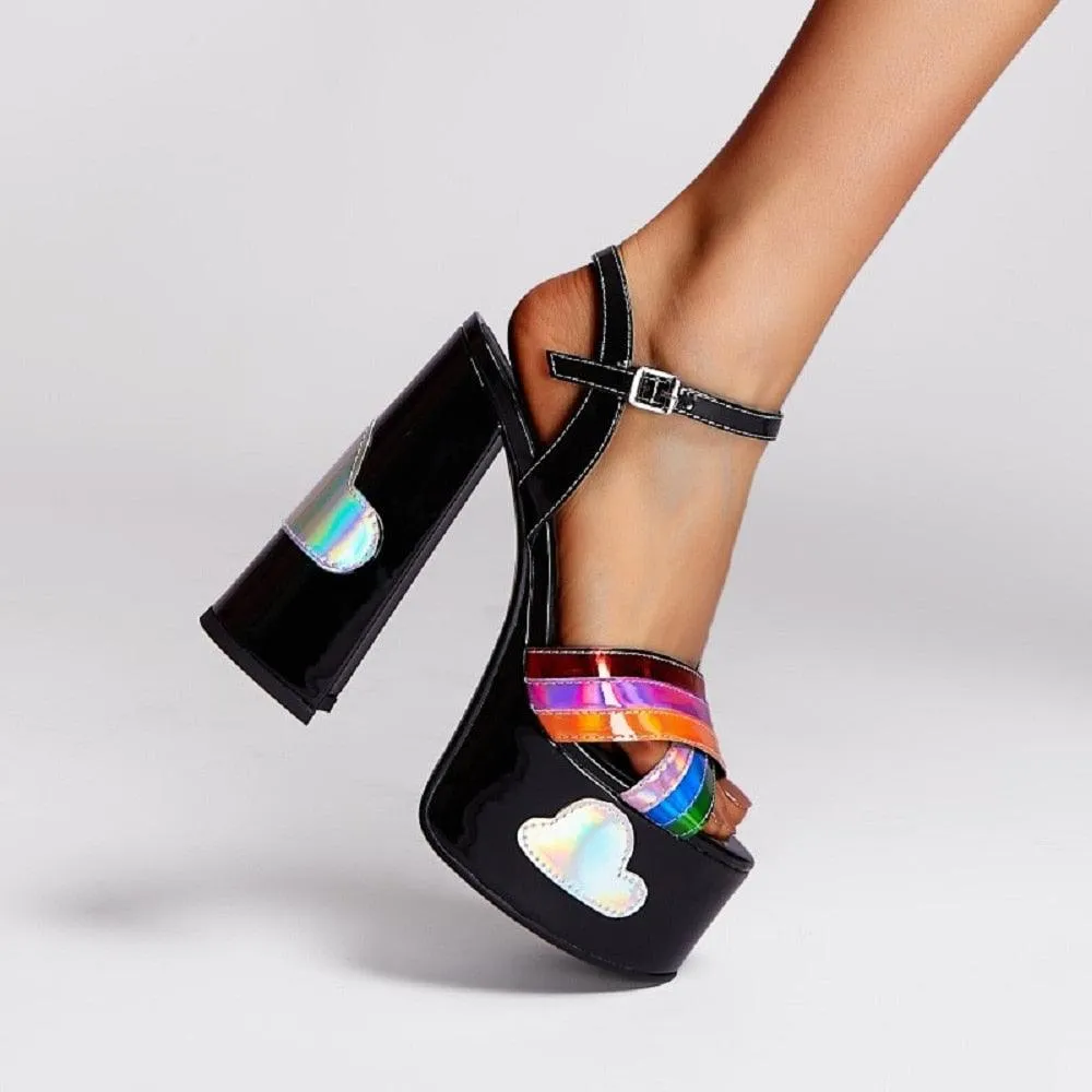 Rainbow Platform Chunky Heel Sandal