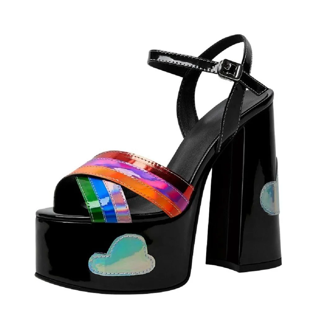 Rainbow Platform Chunky Heel Sandal