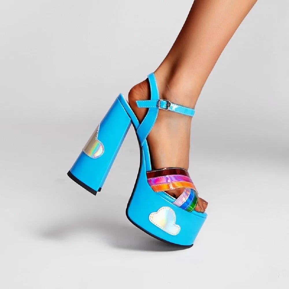 Rainbow Platform Chunky Heel Sandal