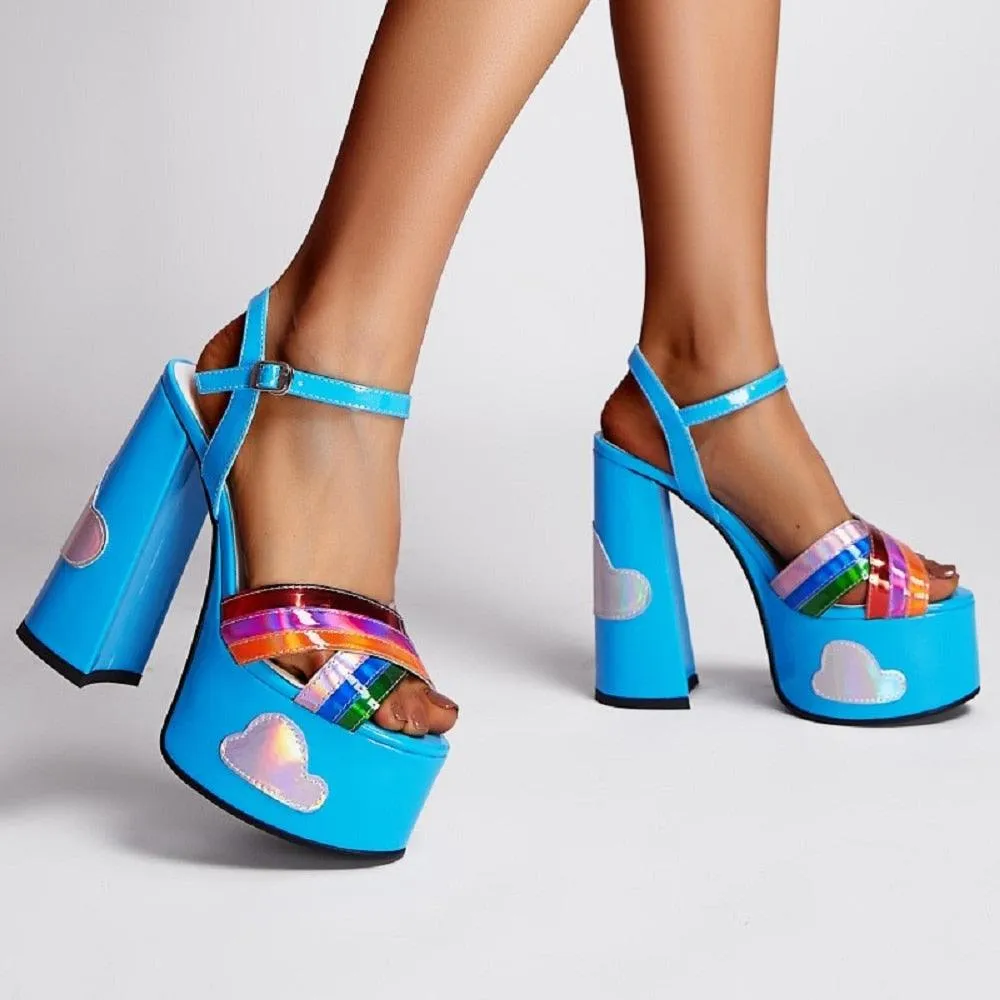 Rainbow Platform Chunky Heel Sandal