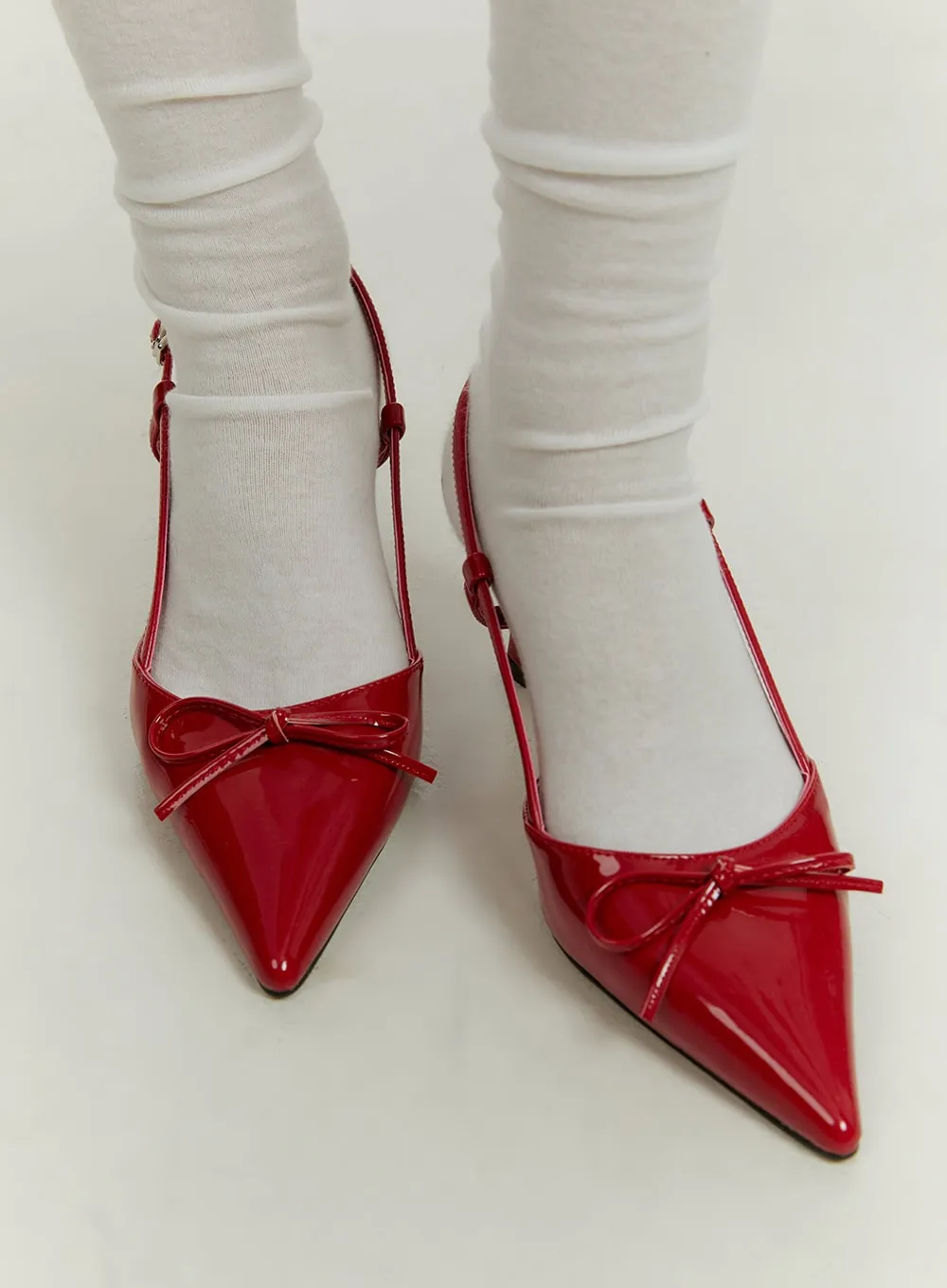 Ribbon Charm Slingback Pointed Toe Heels CY409