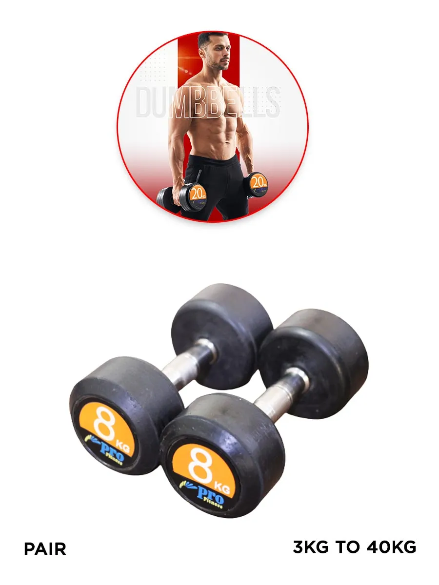 Round Rubber Dumbbells Pair - 3KG / 40KG