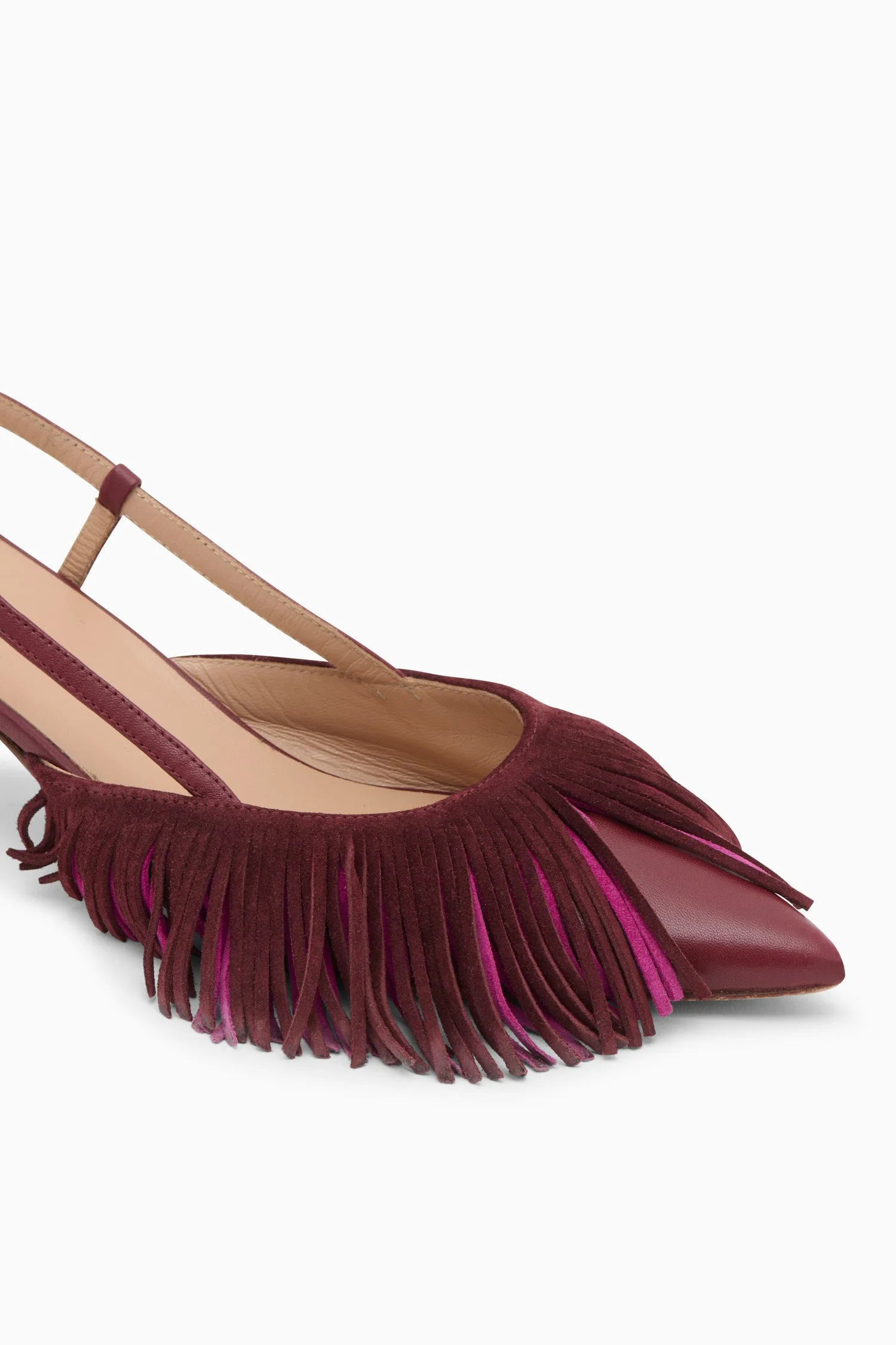 Shira Fringe Slingback - Bordeaux Colorblock