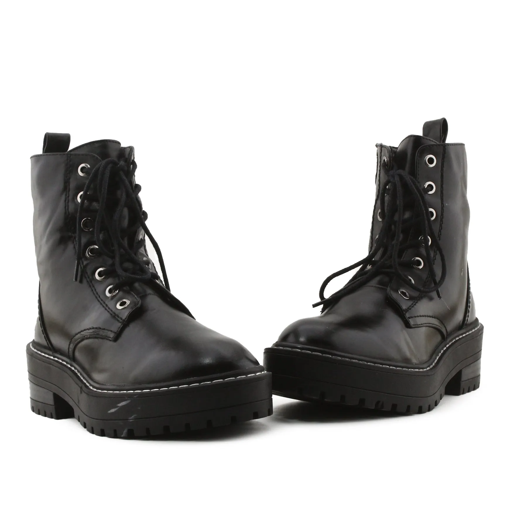 Stradivarius Zipper Laces Combat Boots | 100% Authentic Leather