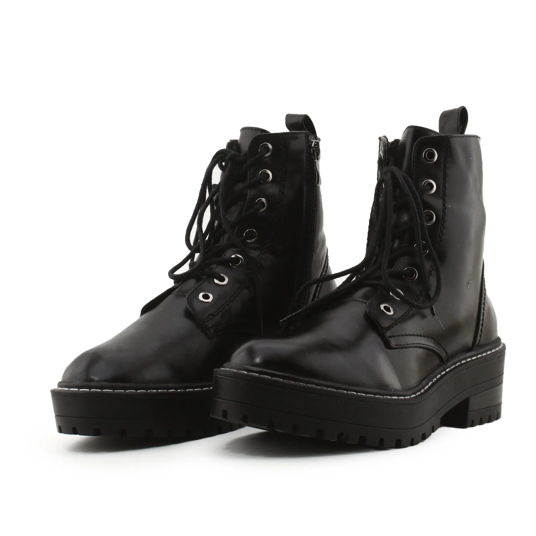 Stradivarius Zipper Laces Combat Boots | 100% Authentic Leather