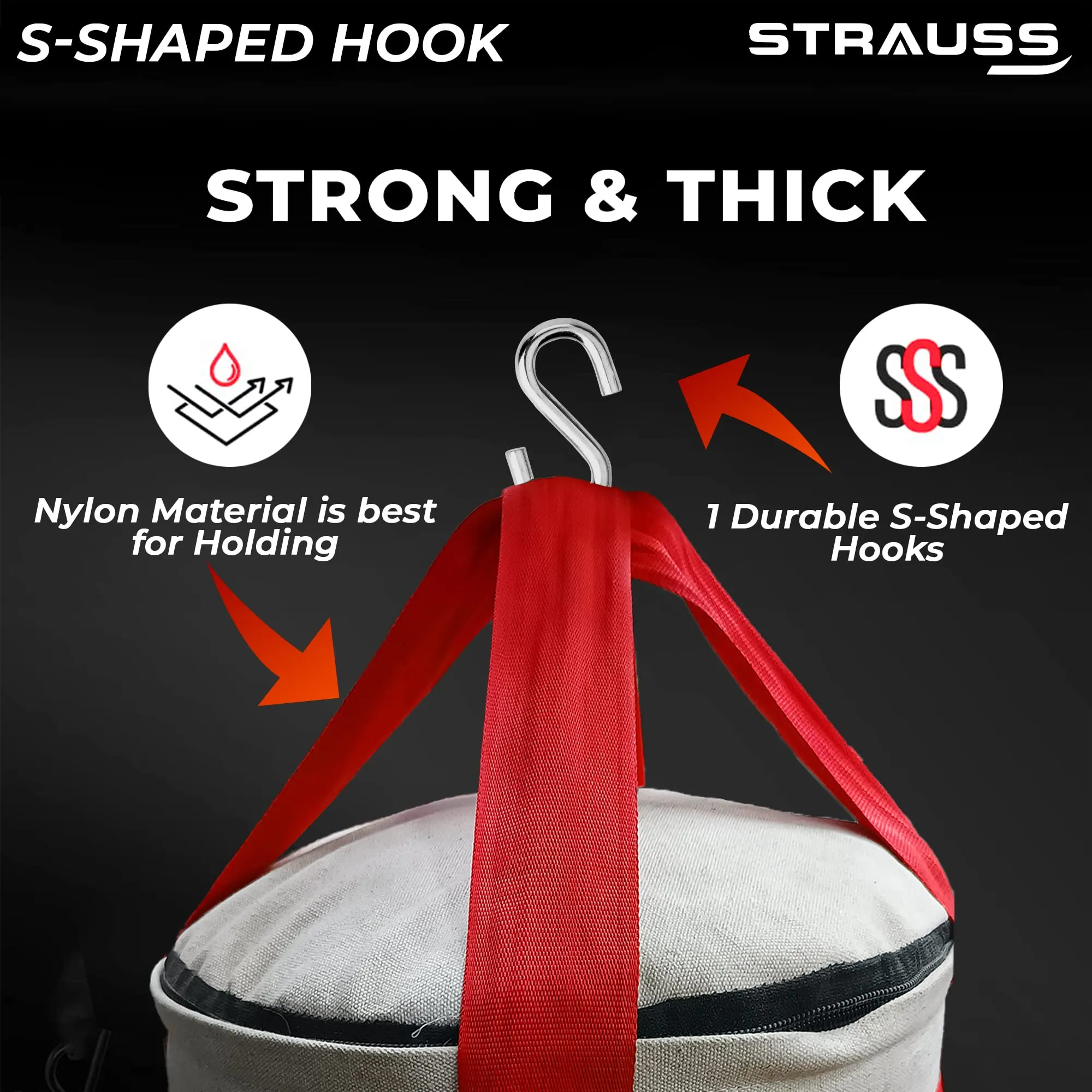 Strauss Canvas Heavy Duty Filled Gym Punching Bag|Hanging S Hook, Zippered Top Head Closure,Heavy Straps|Ideal for Boxing, MMA,Muay Thai|Boxing Bag for Home Gym & Fitness Training|4 Feet,(Cream/Black)