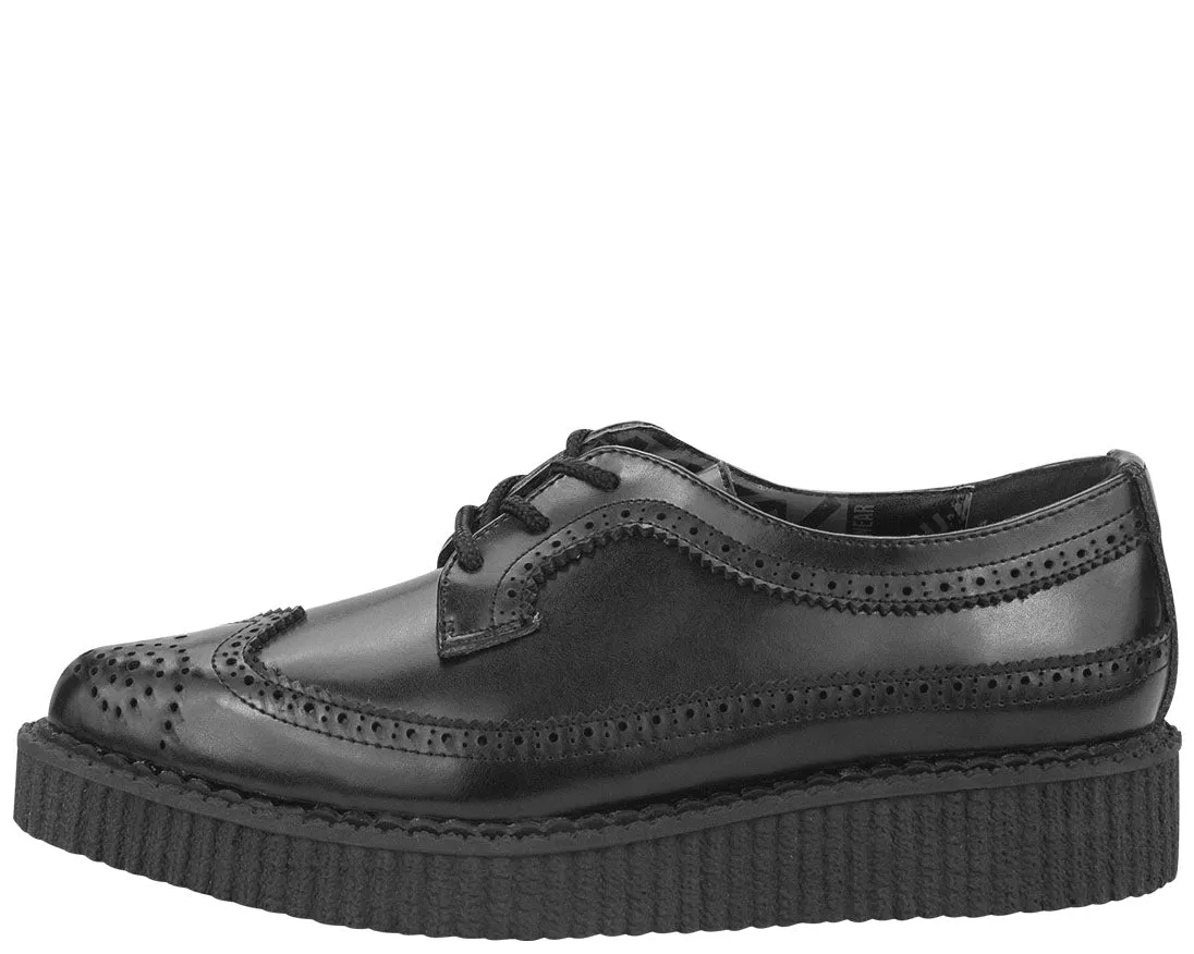 T.U.K Black Leather Brogue Pointed Wing Creeper