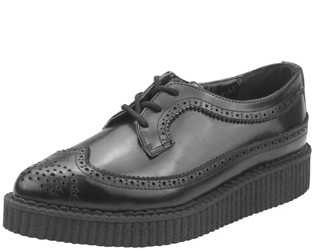 T.U.K Black Leather Brogue Pointed Wing Creeper