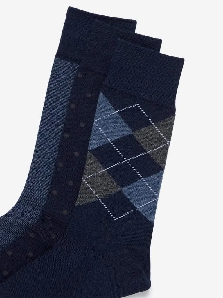 WES Lounge Navy Full-Length Socks Set of Three