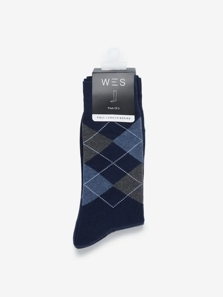 WES Lounge Navy Full-Length Socks Set of Three