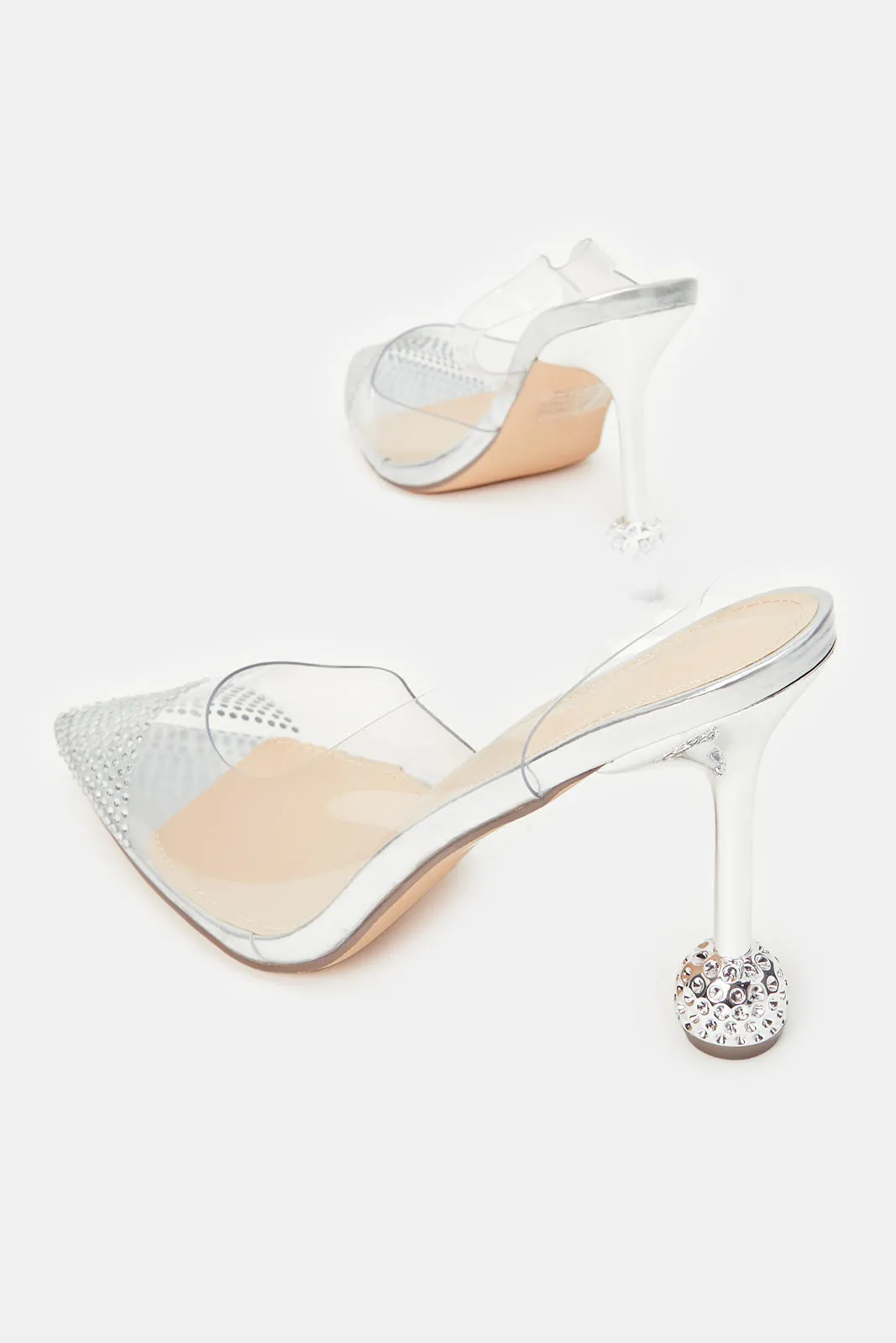 Women Silver Slingback Heels